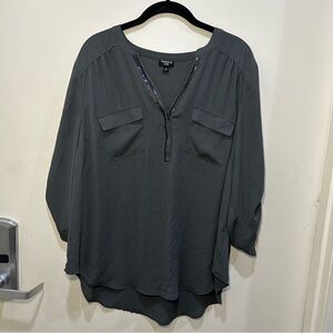 Torrid Harper Gray Quarter Length Sleeve Blouse Size 1X